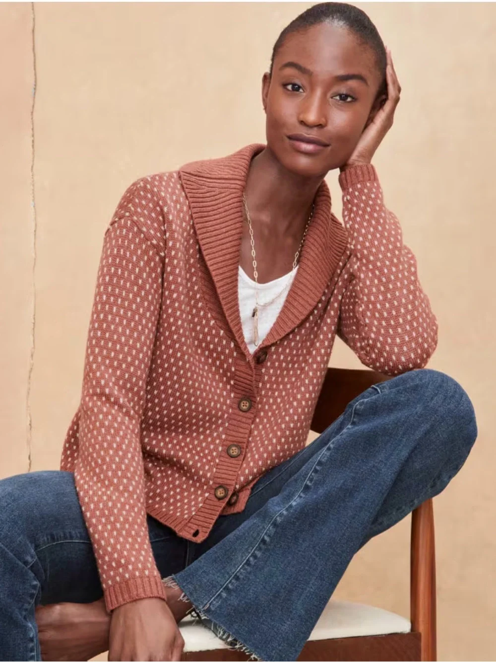Garnet Hill Burnt Orange w/ White Design Cardigan